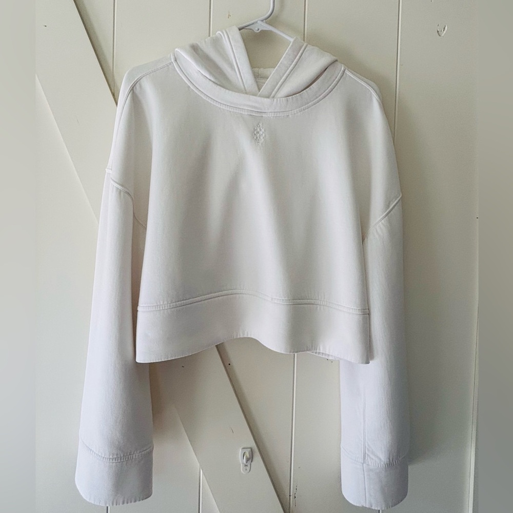 Free People White Cropped Hoodie Sweatshirt